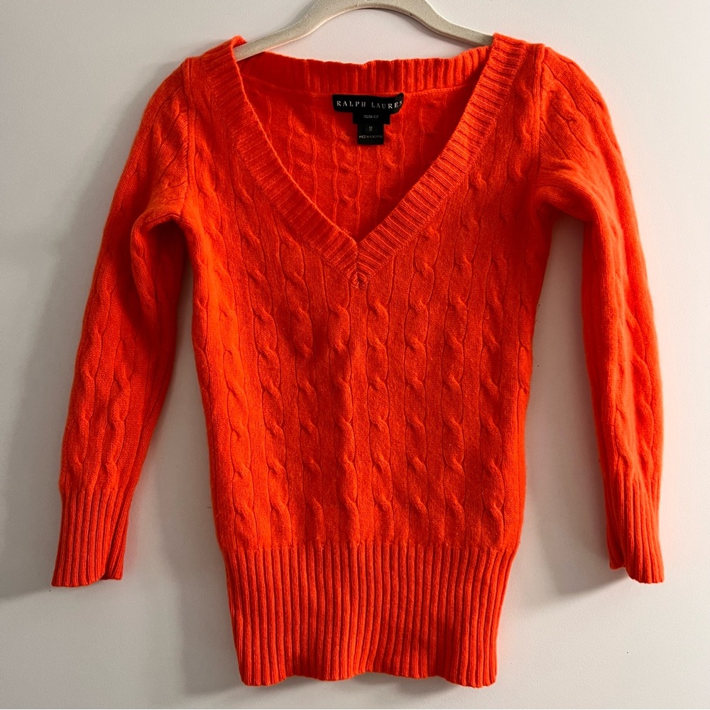 Ralph Lauren Slim Fit Long Sleeve V-neck Sweater/Medium/Orange